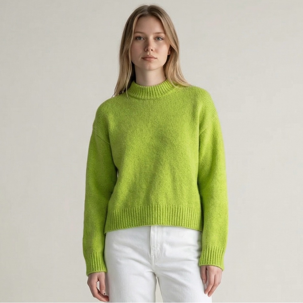 H&M Lime Green Sweater Small Alpaca Blend Knit Pullover